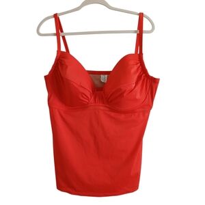 NWOT J Crew Tankini Top Women's XL Red Ruched Bra Top Classic Swimsuit Preppy